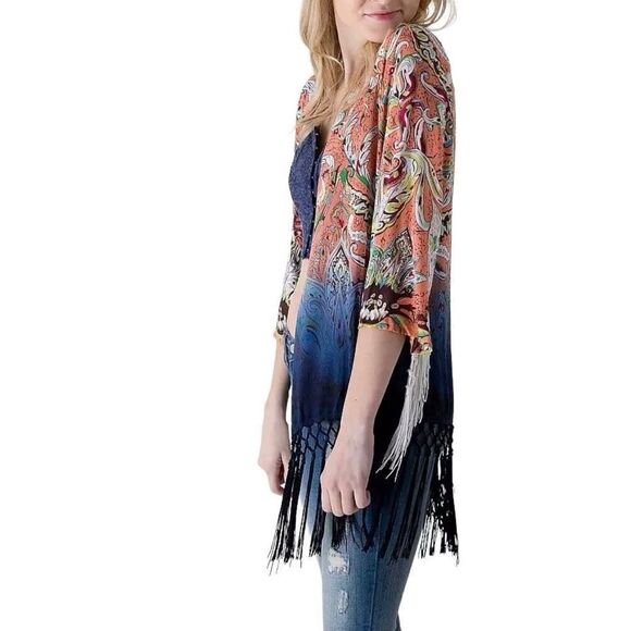 🌸 Gimmicks by BKE Printed Flyaway Cardigan Kimono M - Picture 2 of 8